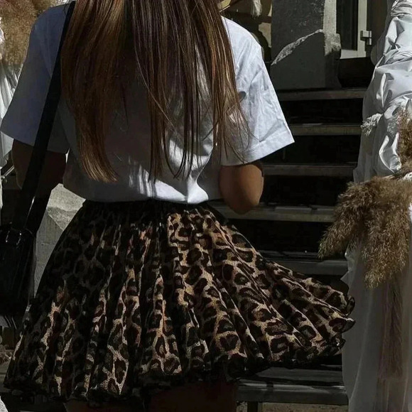 Coffee Brown Casual Women's Leopard Print Mini Skirt - Picture 3 of 5